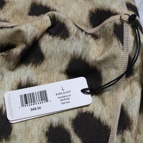 WeWoreWhat Leopard Print High Rise Stretch Bike Shorts Cheetah Tan Brown Size L - Picture 9 of 11